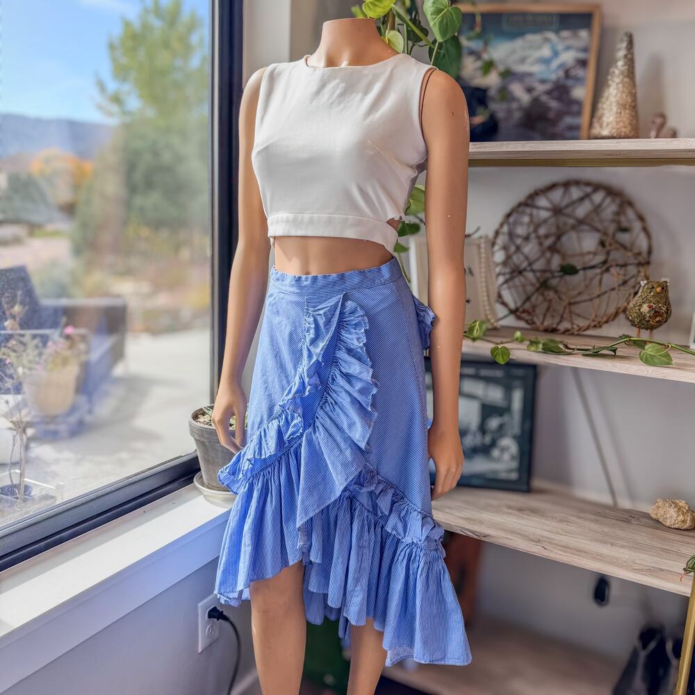 Chicwish Applause of Ruffle Tiered Frill Hem Skirt in Blue/White, Women's Small